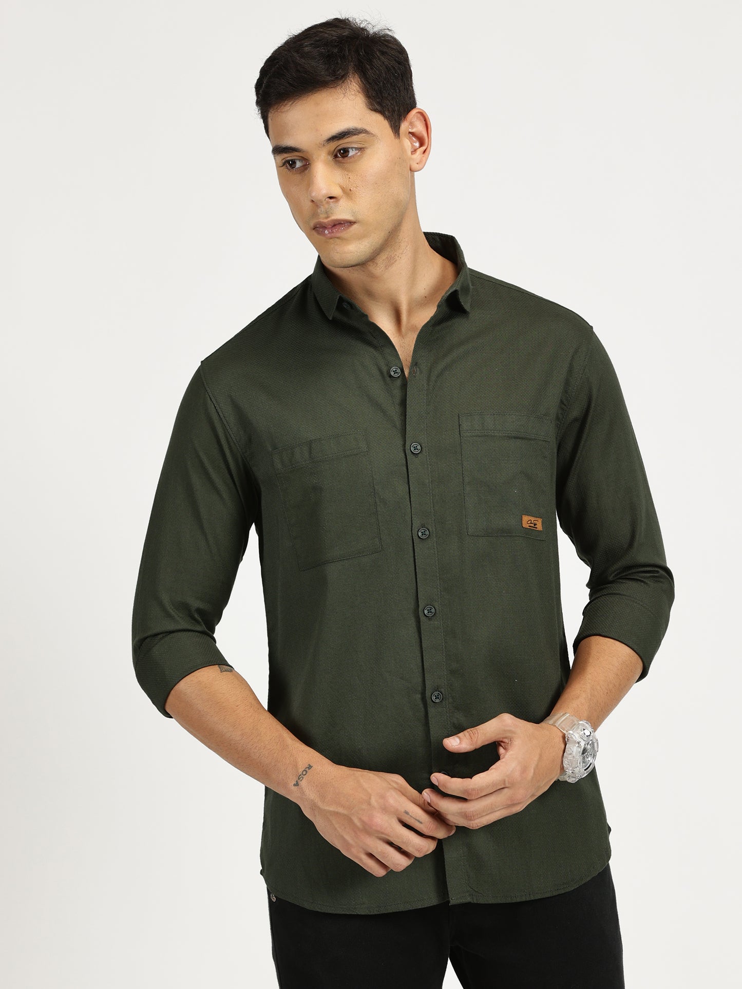 GREEN SOLID CLASSIC COLLAR FULL SLEEVE SHIRT