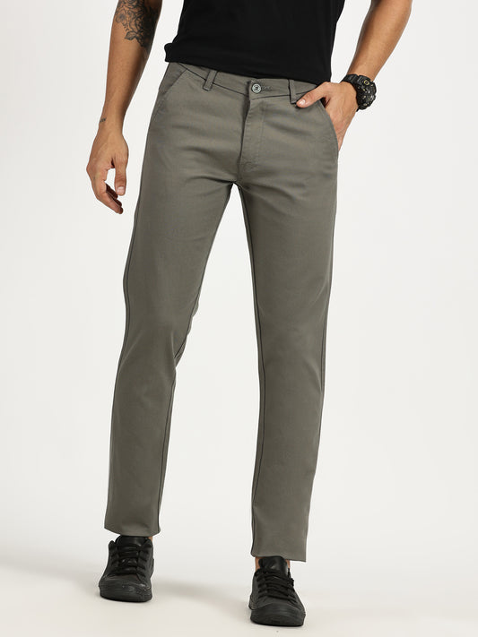 MEN'S MEDIUM GREY REGULAR FIT TROUSER WITH STRAIGHT POCKET