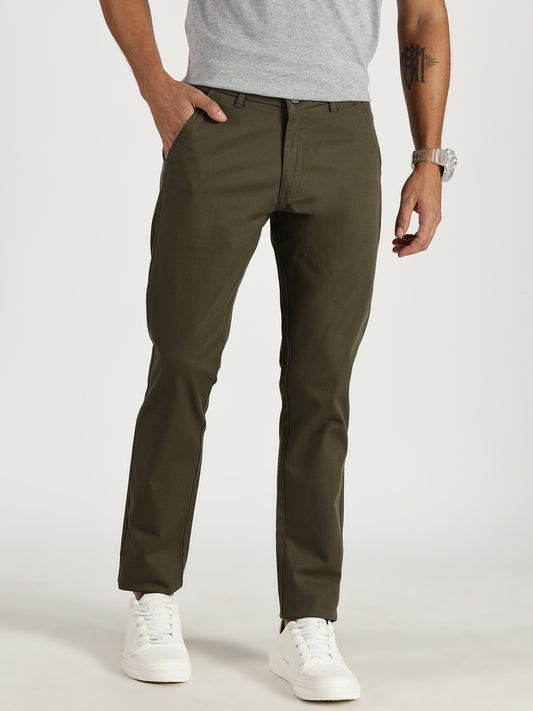 MEN'S OLIVE REGULAR FIT TROUSER WITH CROSS POCKET