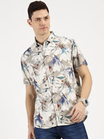 ABSTRACT FLOWER PRINTED CLASSIC COLLAR HALF SLEEVE SHIRT