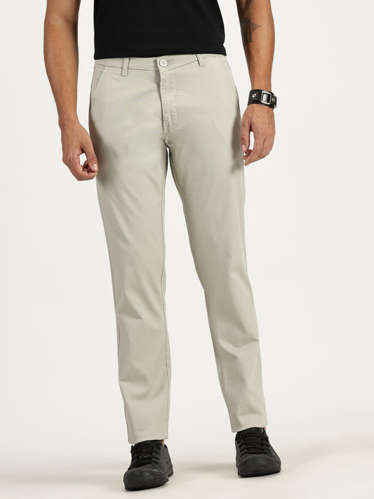 MEN'S OFF WHITE REGULAR FIT TROUSER WITH CROSS POCKET