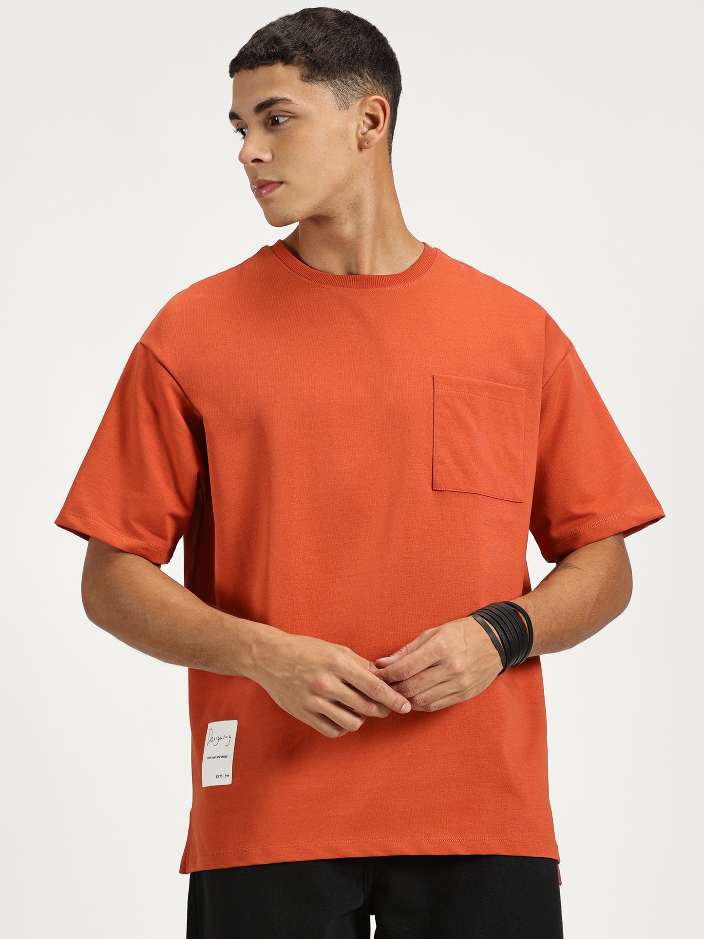 SOLID ORANGE OVERSIZED TSHIRT WITH POCKET