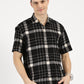 BLACK WHITE CHECKERED CLASSIC COLLAR HALF SLEEVE OVERSIZE SHIRT