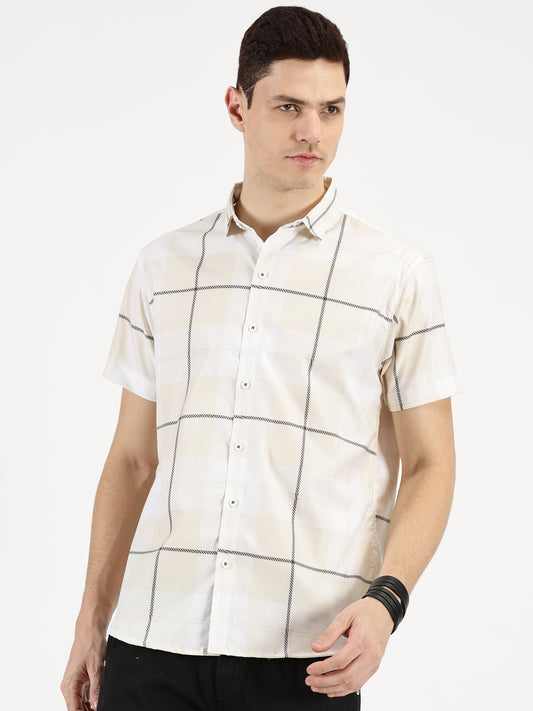 YELLOW CHECKERED CLASSIC COLLAR HALF SLEEVE SHIRT