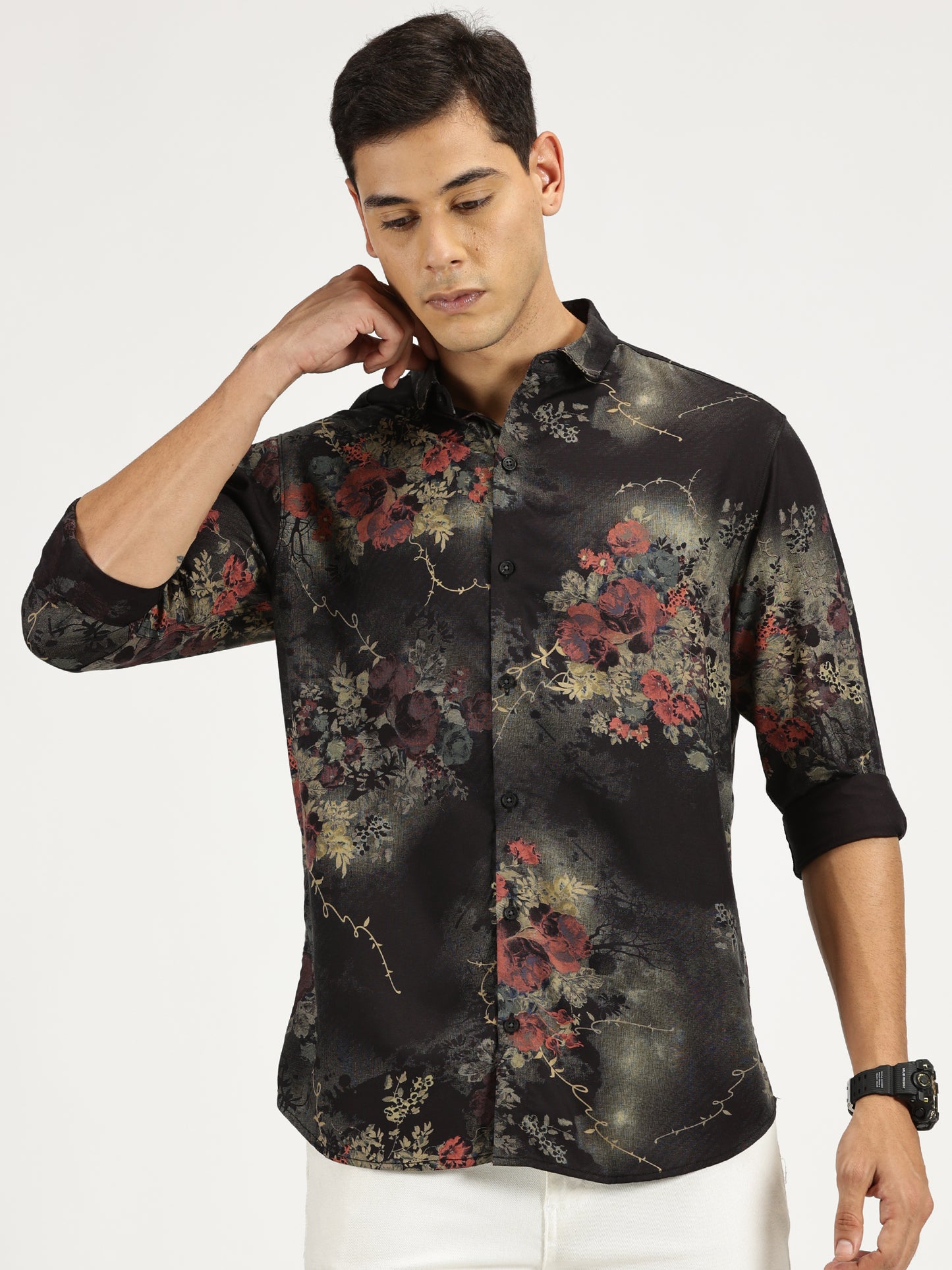 FLOWER FOIL PRINTED CLASSIC COLLAR FULL SLEEVE SHIRT