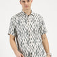 IKAAT PRINTED WHITE GREY CLASSIC COLLAR HALF SLEEVE OVERSIZE SHIRT