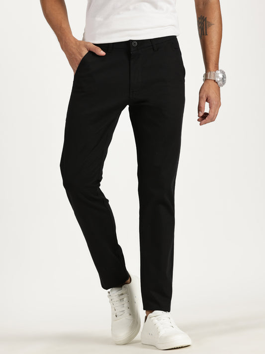 MEN'S BLACK REGULAR FIT TROUSER WITH STRAIGHT POCKET