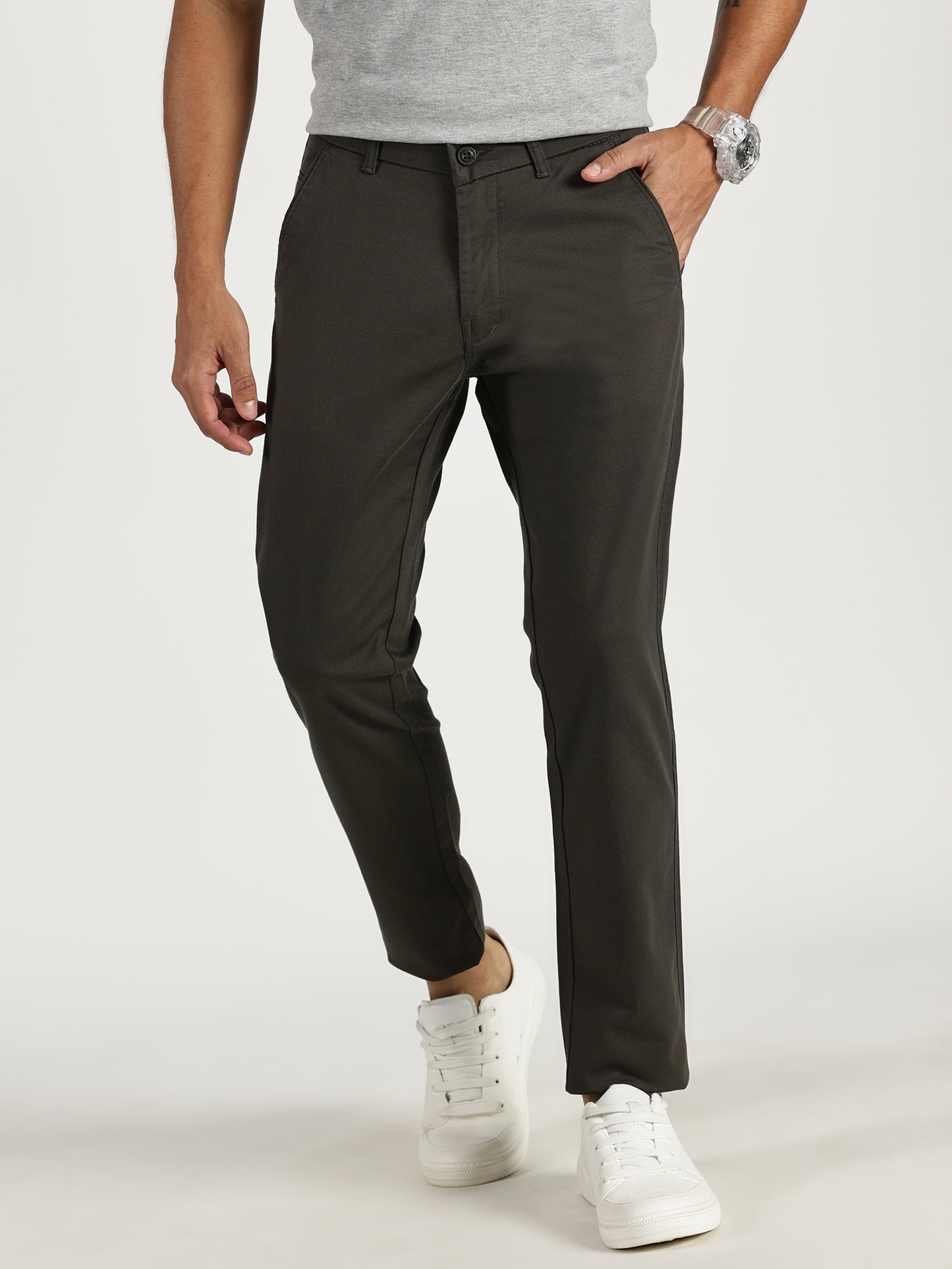 MEN'S DARK GREY REGULAR FIT TROUSER WITH CROSS POCKET