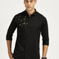 FLOWER EMBROIDERED BLACK CLASSIC COLLAR FULL SLEEVE SHIRT