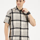 WHITE BLACK CHECKERED CLASSIC COLLAR HALF SLEEVE OVERSIZE SHIRT