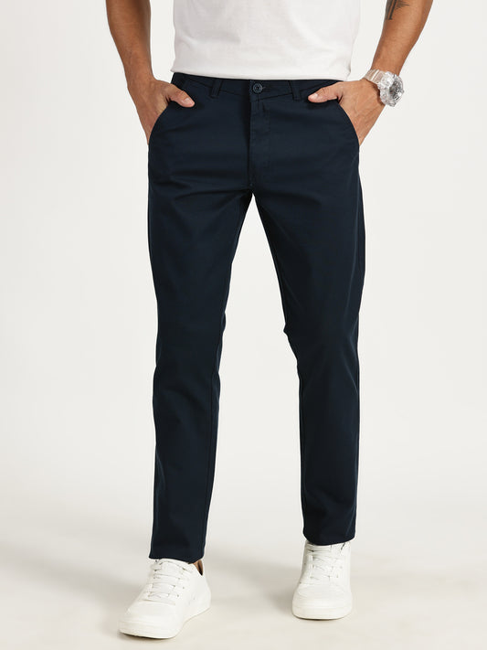 MEN'S NAVY BLUE REGULAR FIT TROUSER WITH STRAIGHT POCKET