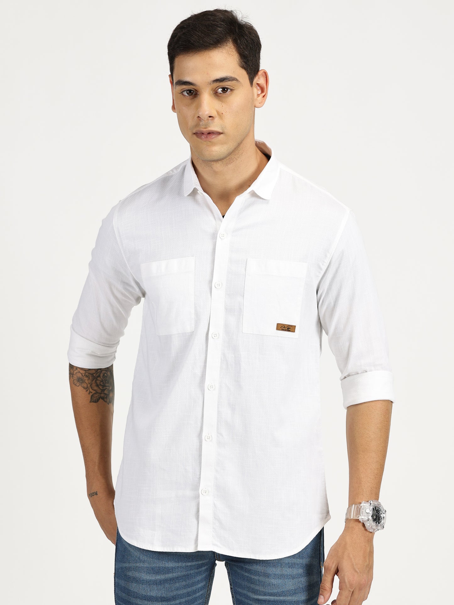 WHITE SOLID CLASSIC COLLAR FULL SLEEVE SHIRT