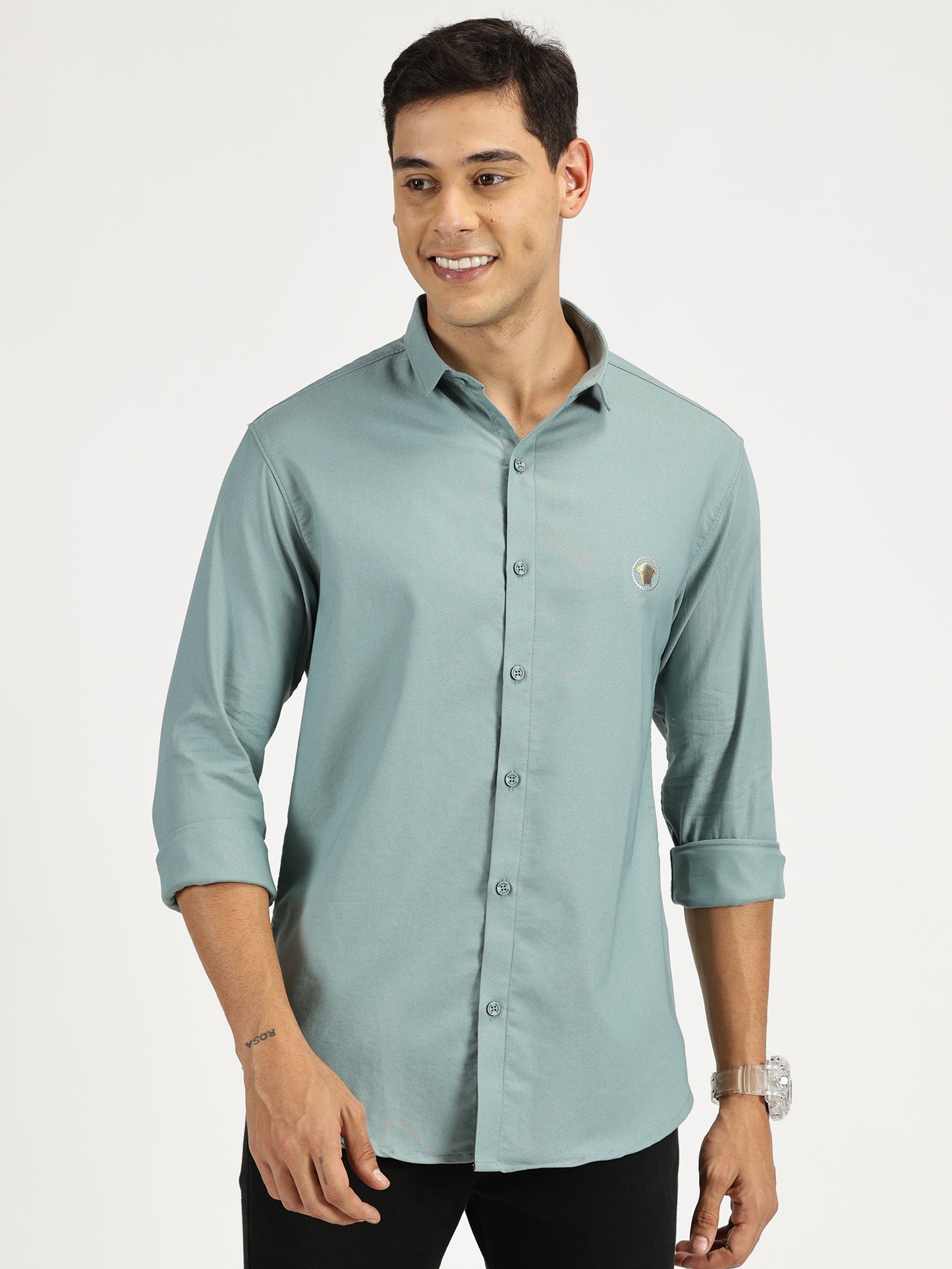 SEA GREEN SOLID CLASSIC COLLAR FULL SLEEVE SHIRT