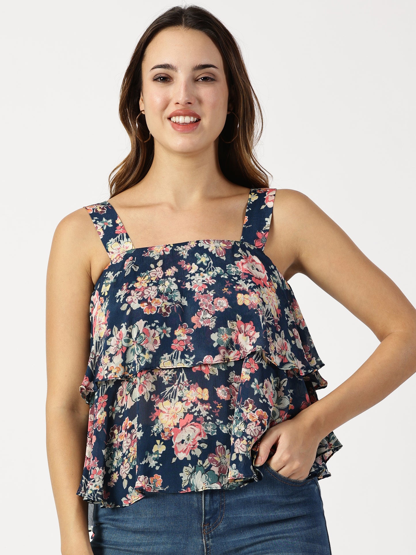 FLORAL PRINTED DOUBLE LAYERED TOP