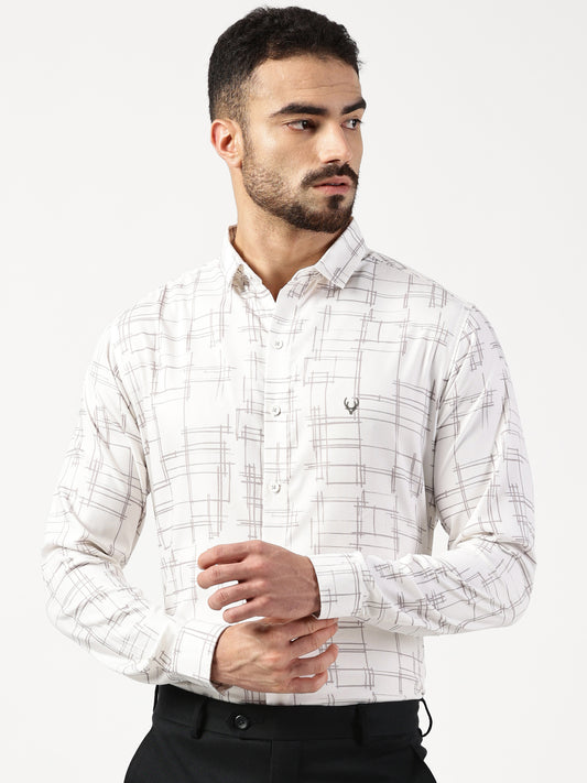 MEN PRINTED SMART FIT SHIRT WITH SPRADE COLLAR