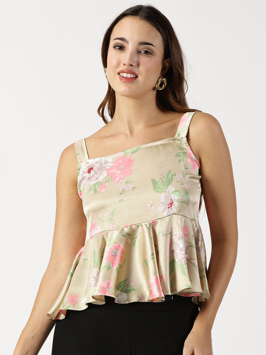 FLORAL SHORT SLEEVELESS TOP