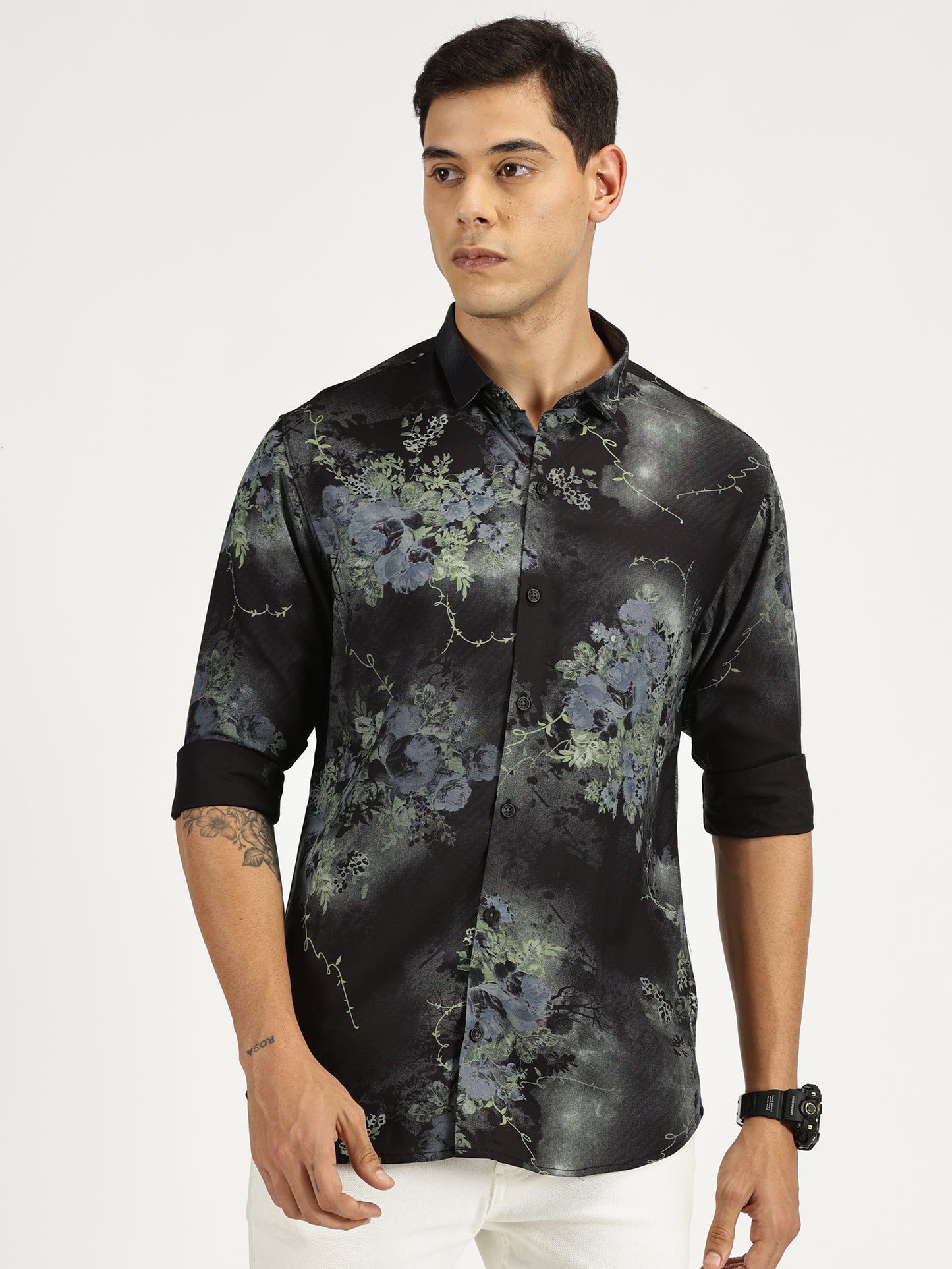 FLOWER FOIL PRINTED CLASSIC COLLAR FULL SLEEVE SHIRT