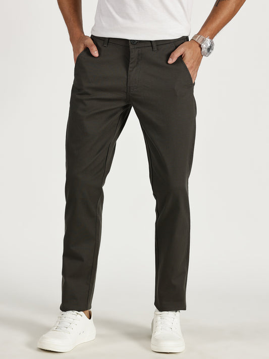 MEN'S DARK GREY REGULAR FIT TROUSER WITH STRAIGHT POCKET