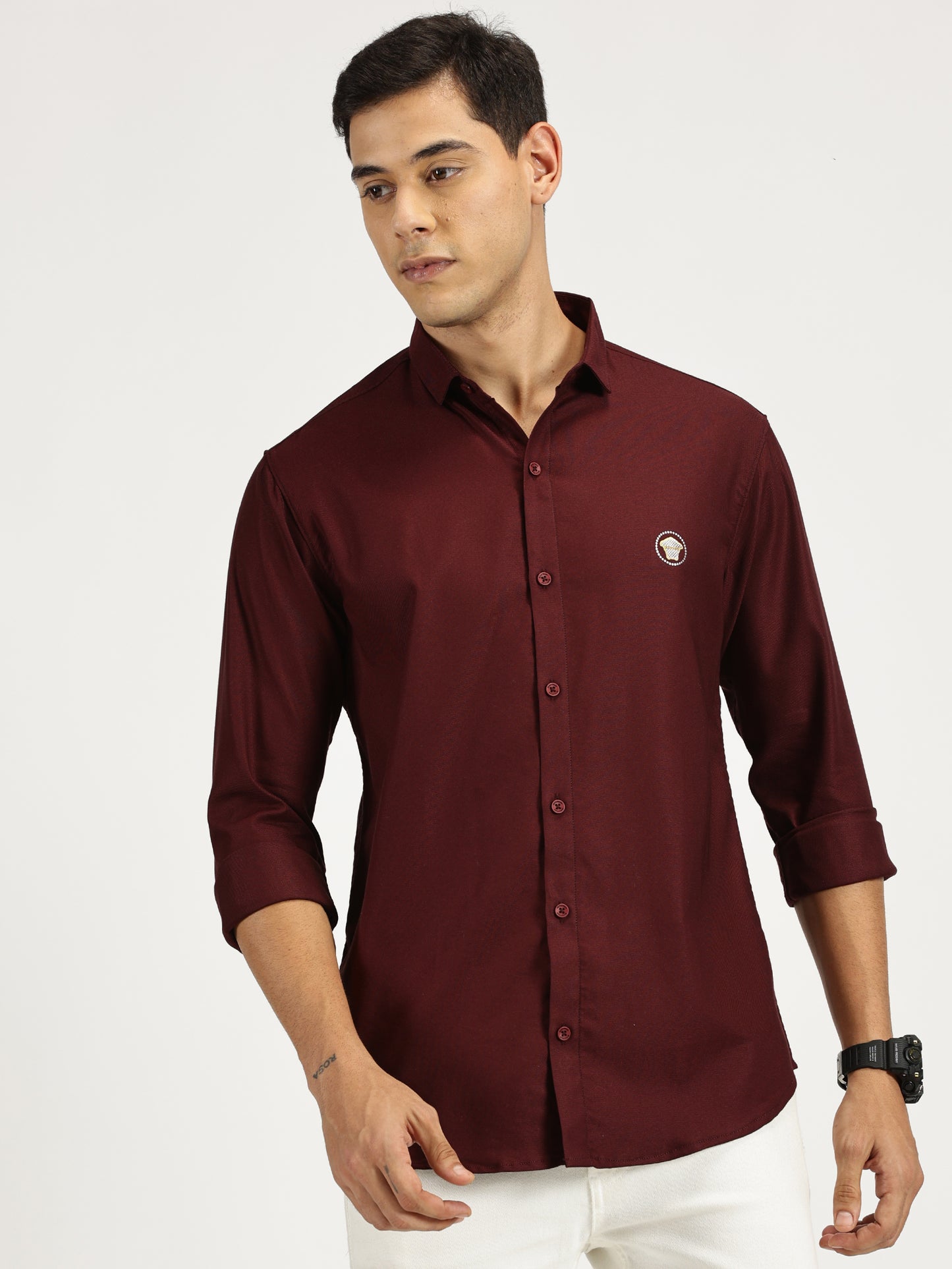 MAROON SOLID CLASSIC COLLAR FULL SLEEVE SHIRT