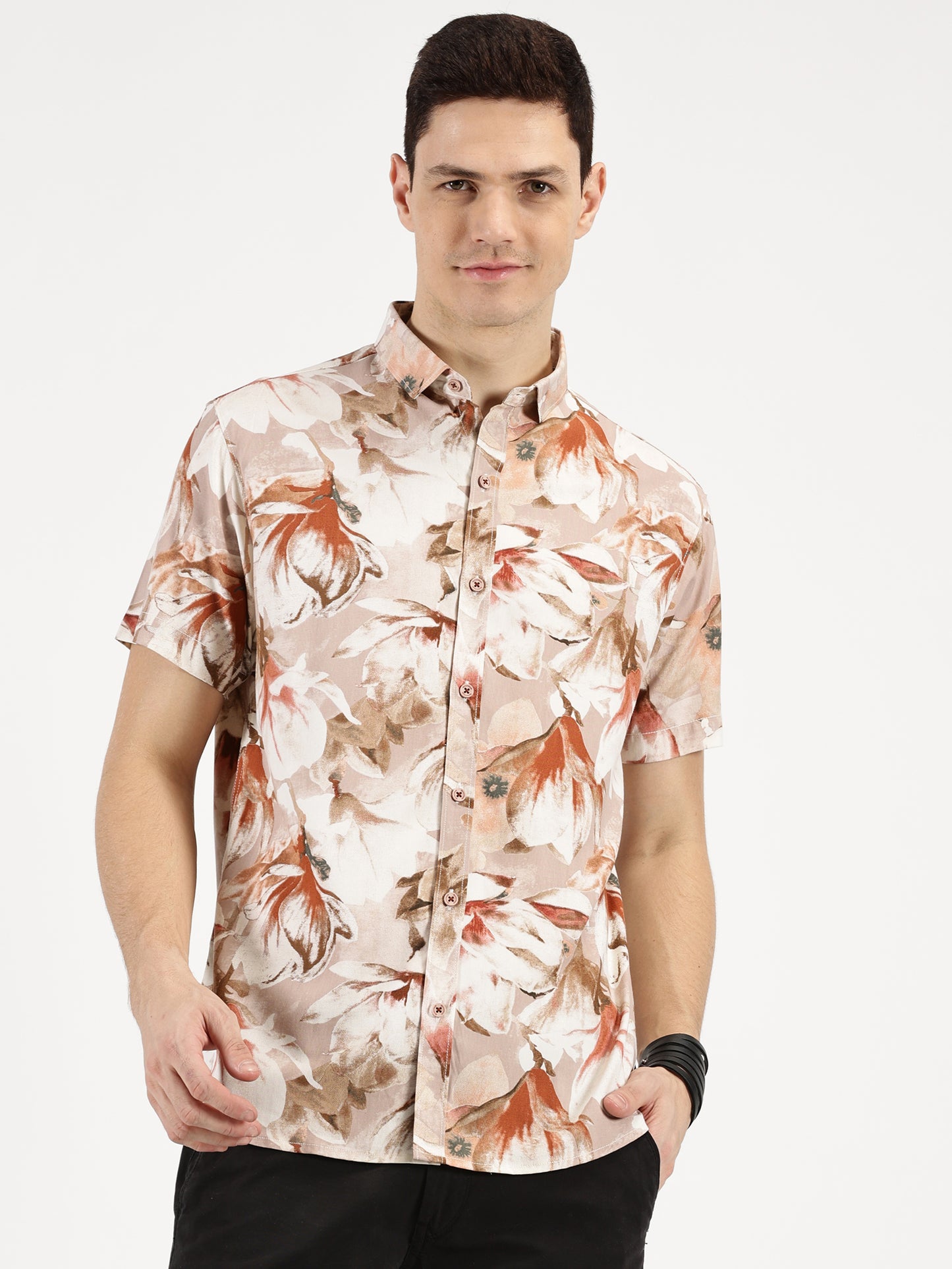 ABSTRACT FLOWER PRINTED CLASSIC COLLAR HALF SLEEVE SHIRT