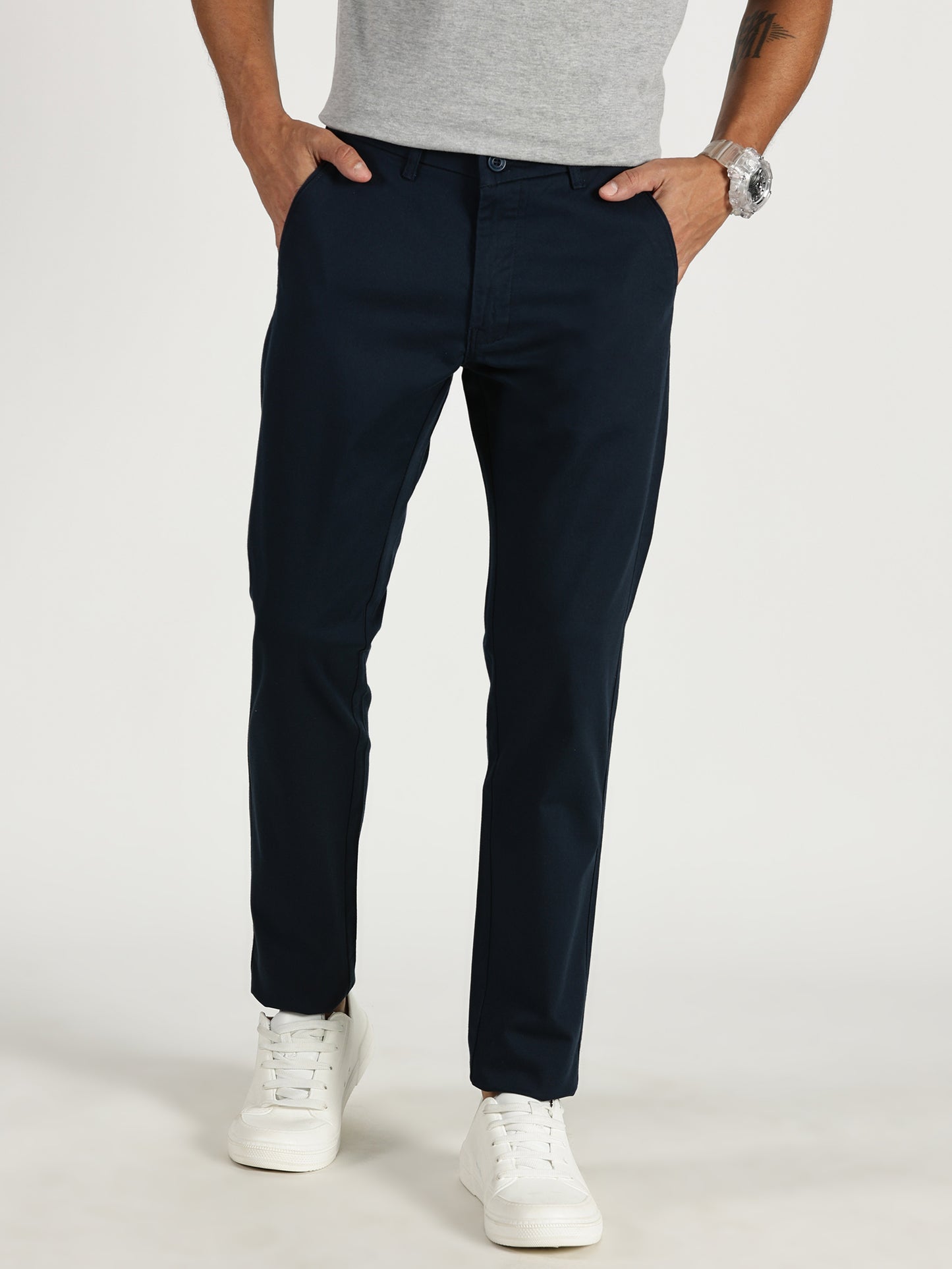 MEN'S  NAVY BLUE REGULAR FIT TROUSER WITH CROSS POCKET