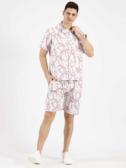 ABSTRACT PRINTED MAUVE-WHITE CO-ORDS SET