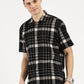 BLACK WHITE CHECKERED CLASSIC COLLAR HALF SLEEVE OVERSIZE SHIRT