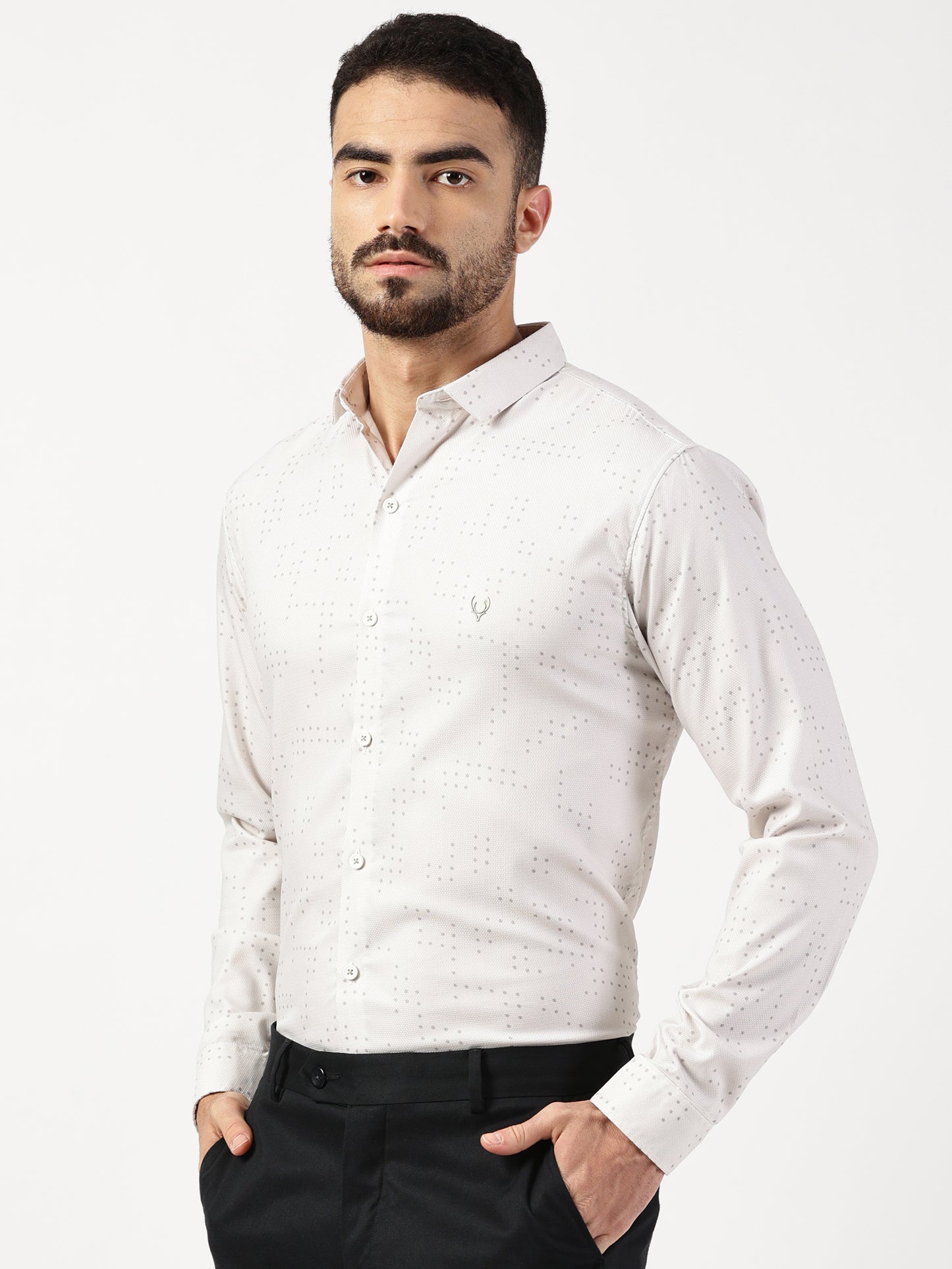 MEN PRINTED SMART FIT SHIRT WITH SPRADE COLLAR