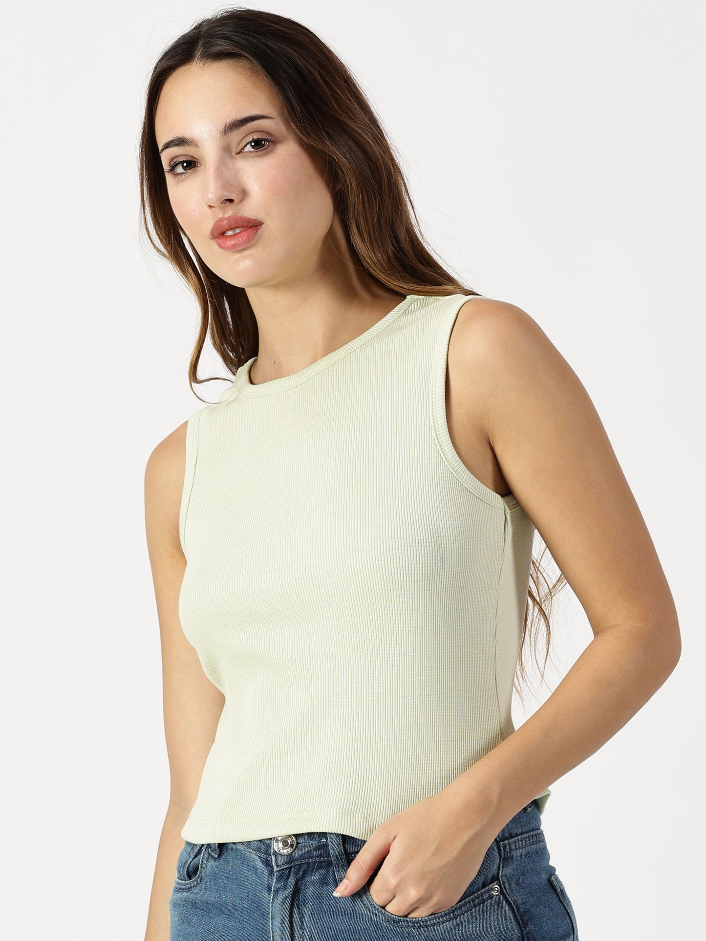 RIB ROUND HALTER CROP TOP