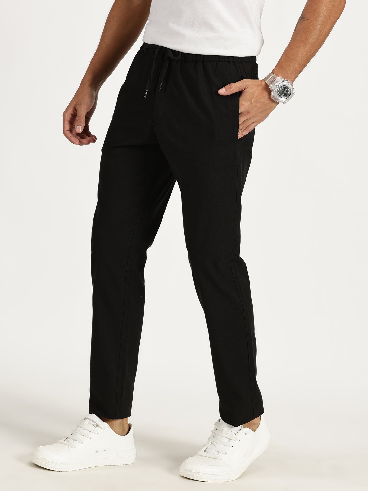 MEN'S TEXTILE JOGGERS BLACK FULL LENGTH REGULAR  BOTTOM