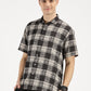 ABSTRACT CHEKERED BLACK OFFWHITE CLASSIC COLLAR HALF SLEEVE OVERSIZE SHIRT