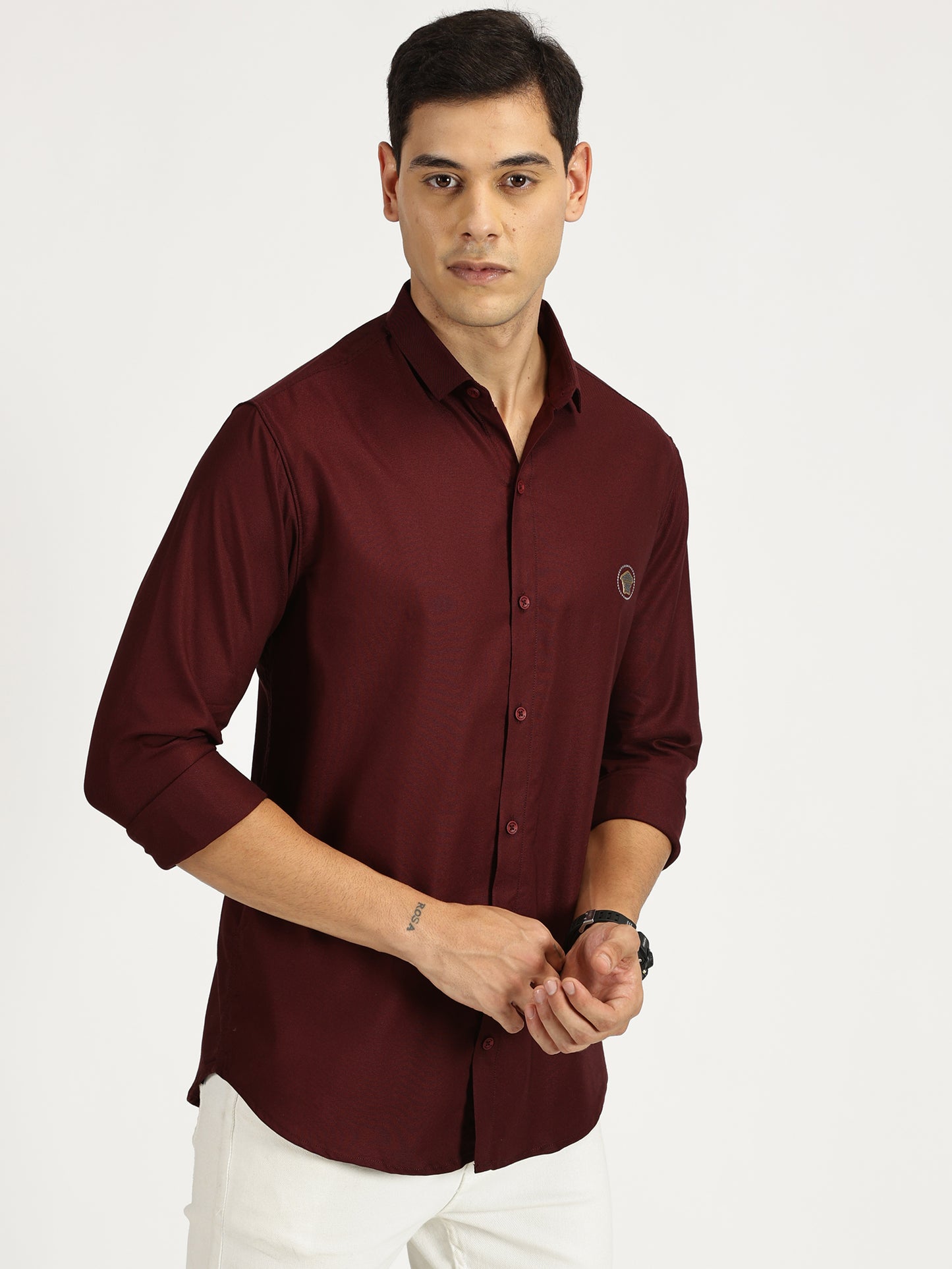 MAROON SOLID CLASSIC COLLAR FULL SLEEVE SHIRT