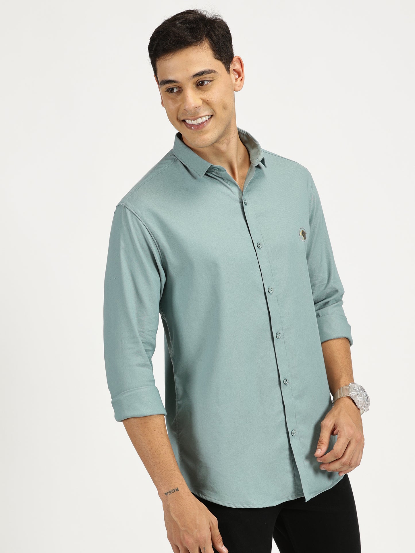 SEA GREEN SOLID CLASSIC COLLAR FULL SLEEVE SHIRT