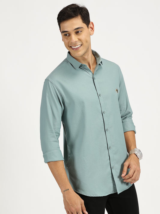 SEA GREEN SOLID CLASSIC COLLAR FULL SLEEVE SHIRT