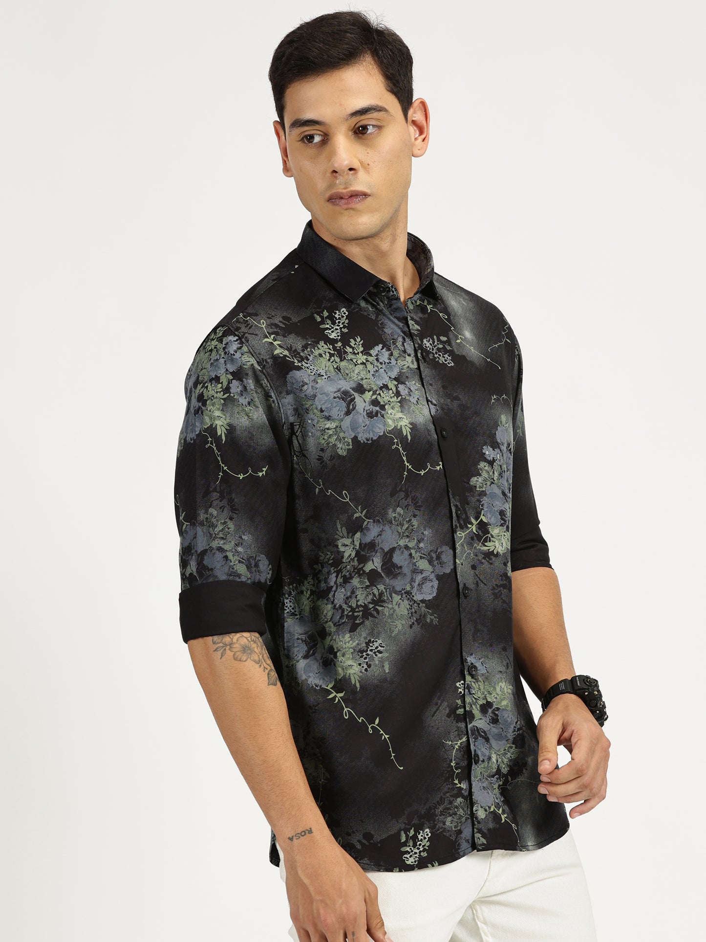 FLOWER FOIL PRINTED CLASSIC COLLAR FULL SLEEVE SHIRT