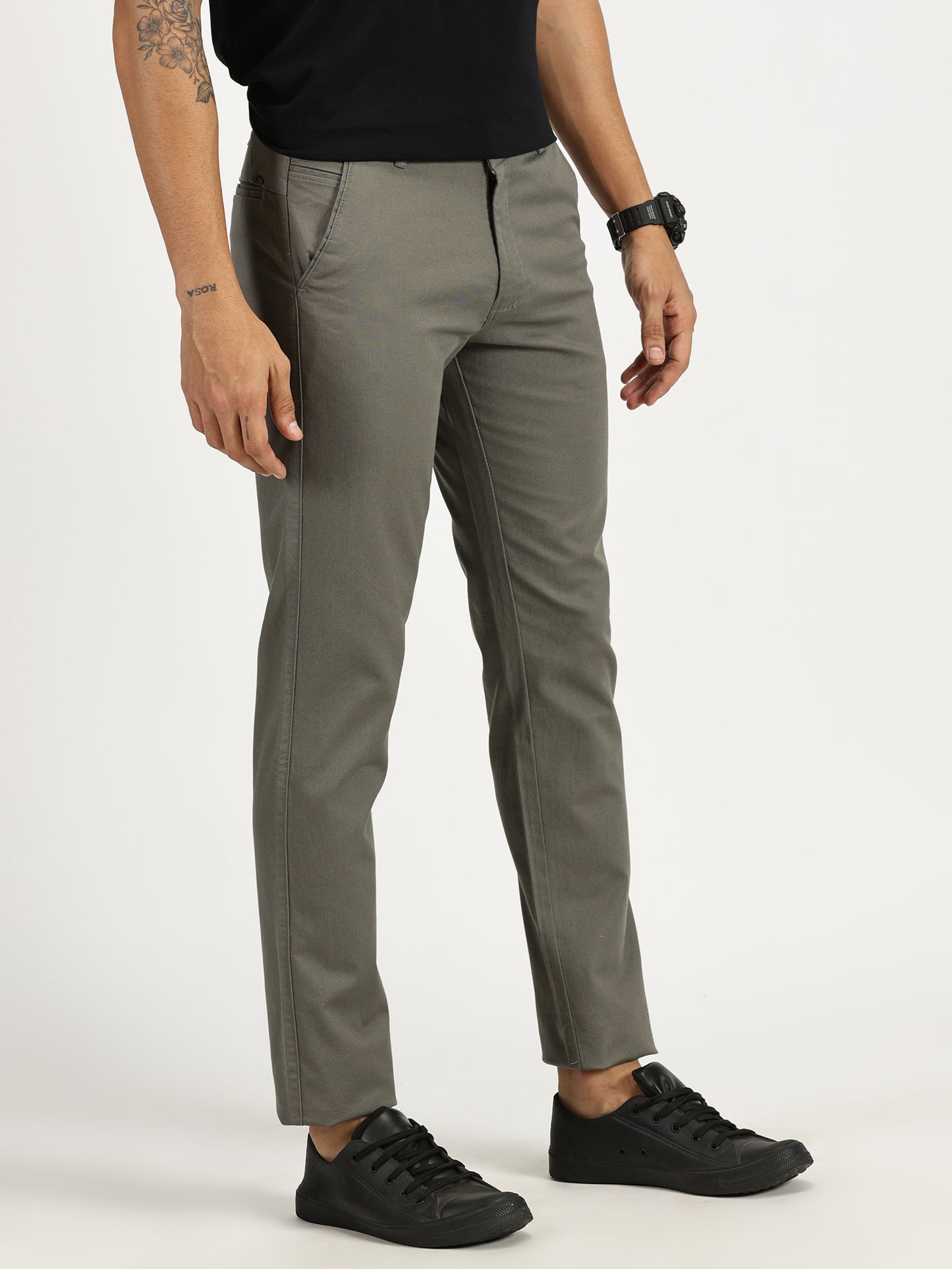 MEN'S MEDIUM GREY REGULAR FIT TROUSER WITH CROSS POCKET