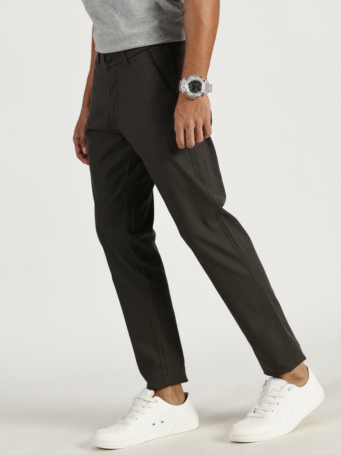 MEN'S DARK GREY REGULAR FIT TROUSER WITH CROSS POCKET