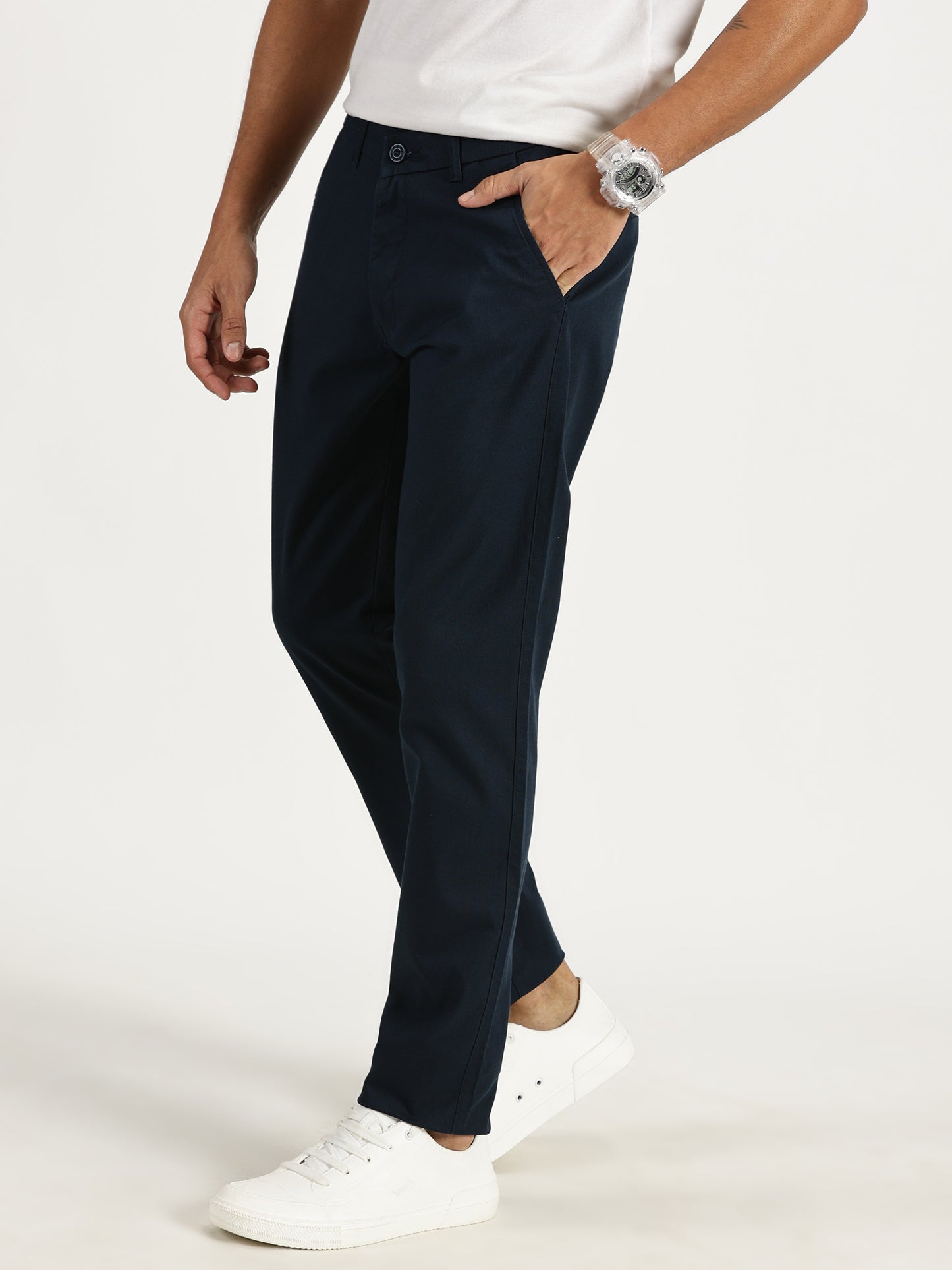 MEN'S NAVY BLUE REGULAR FIT TROUSER WITH STRAIGHT POCKET