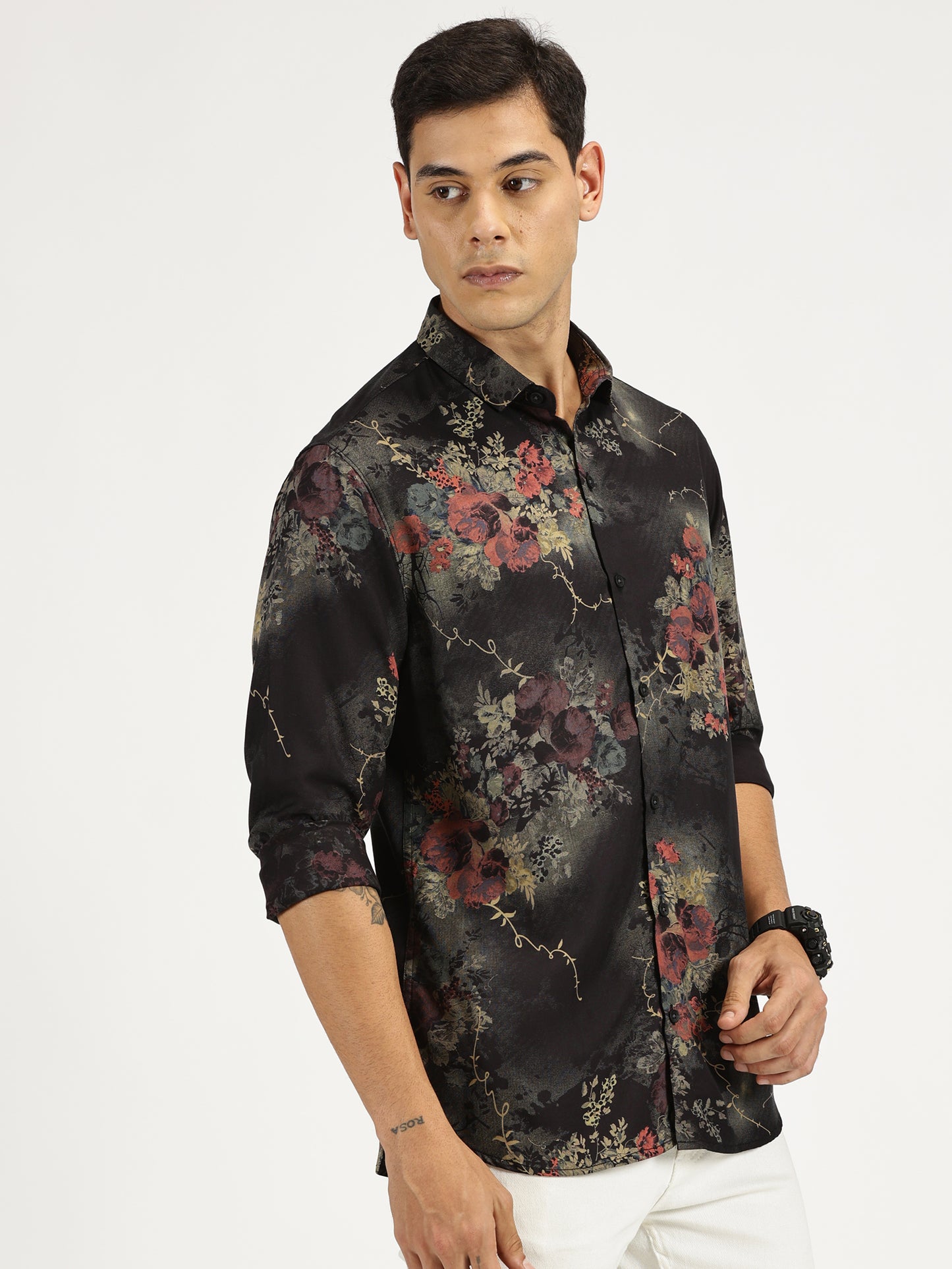 FLOWER FOIL PRINTED CLASSIC COLLAR FULL SLEEVE SHIRT