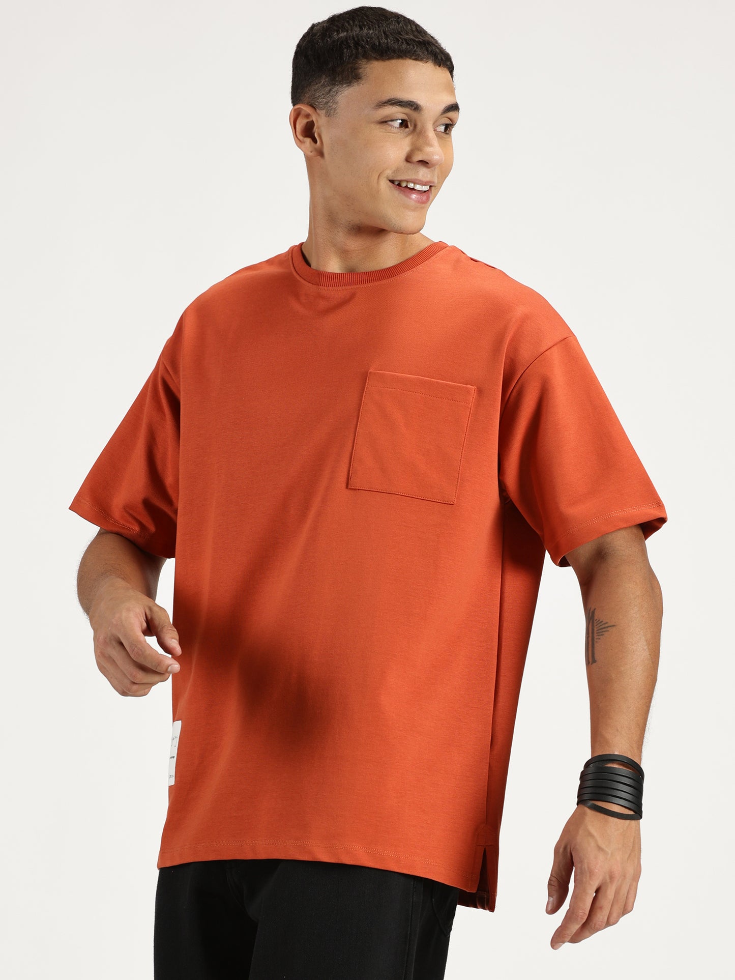 SOLID ORANGE OVERSIZED TSHIRT WITH POCKET