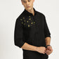 FLOWER EMBROIDERED BLACK CLASSIC COLLAR FULL SLEEVE SHIRT