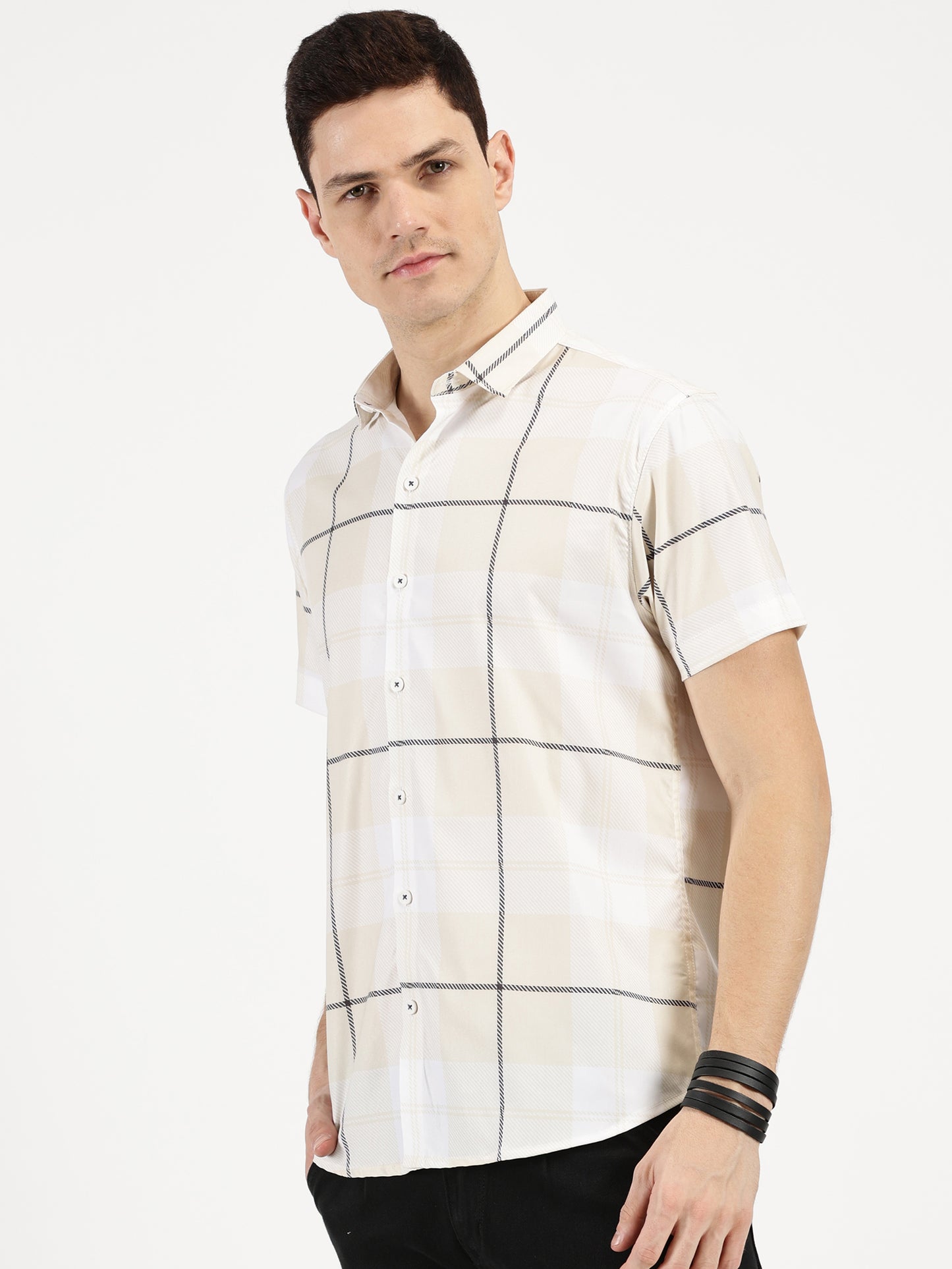 YELLOW CHECKERED CLASSIC COLLAR HALF SLEEVE SHIRT