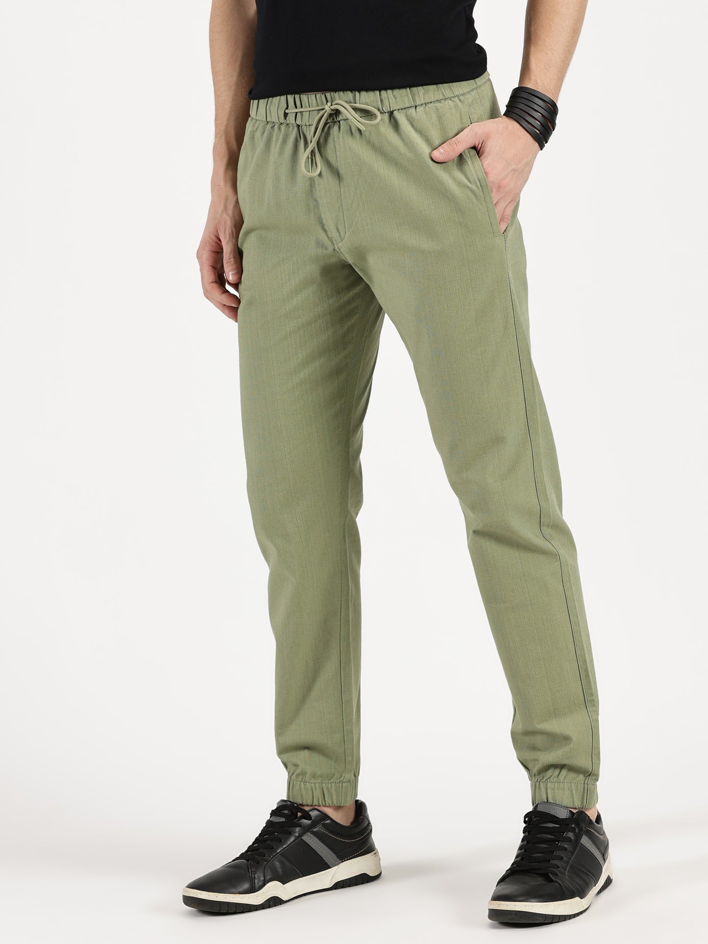 MEN'S TEXTILE JOGGERS OLIVE FULL LENGTH ELASTIC BOTTOM