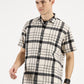 WHITE BLACK CHECKERED CLASSIC COLLAR HALF SLEEVE OVERSIZE SHIRT