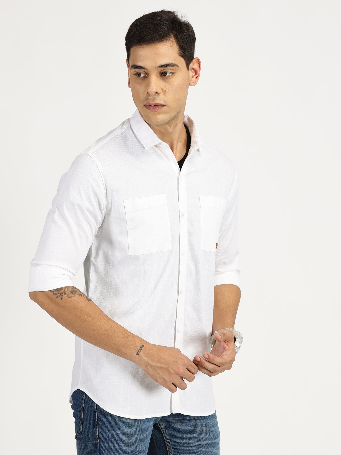 WHITE SOLID CLASSIC COLLAR FULL SLEEVE SHIRT