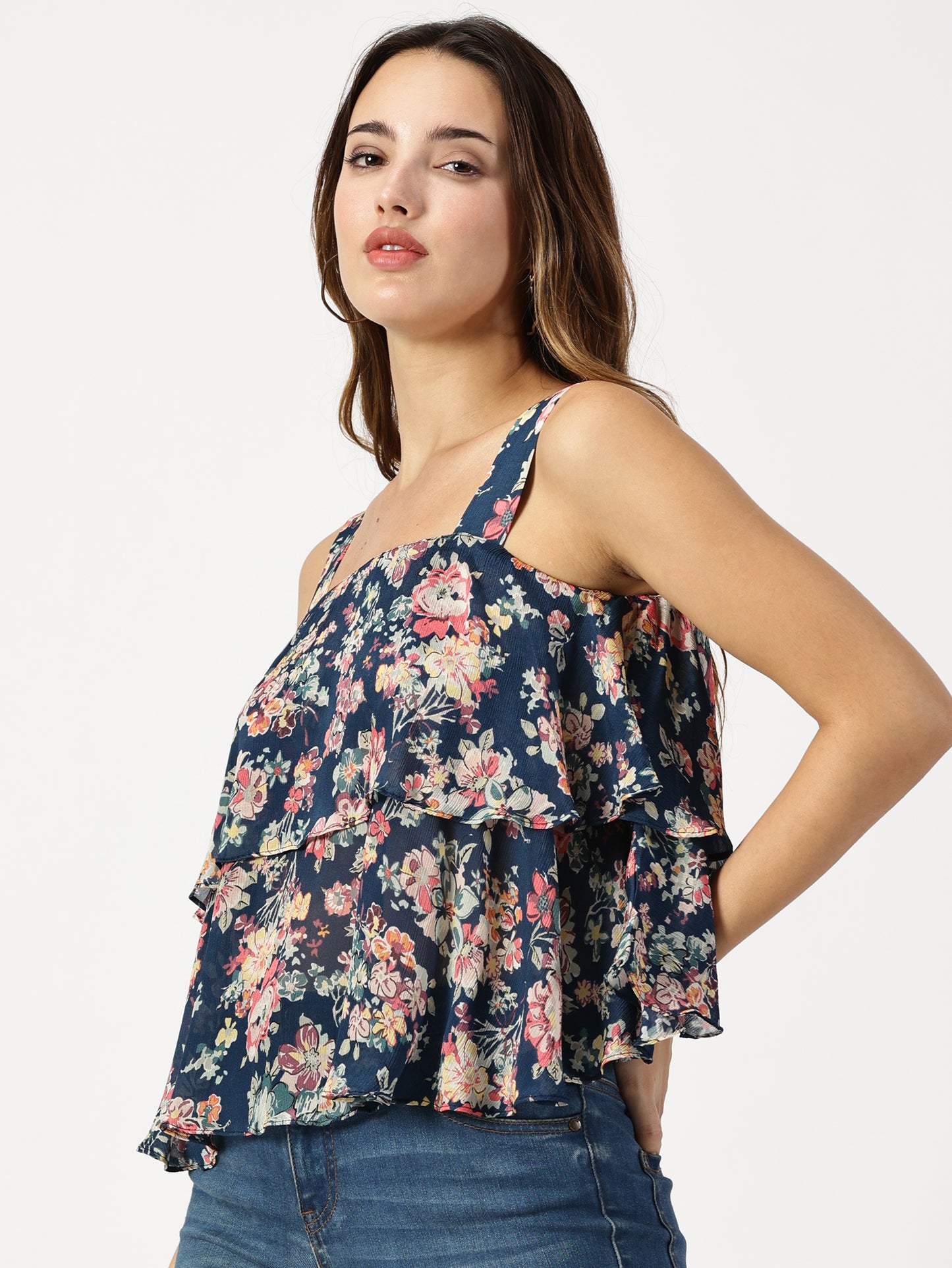 FLORAL PRINTED DOUBLE LAYERED TOP