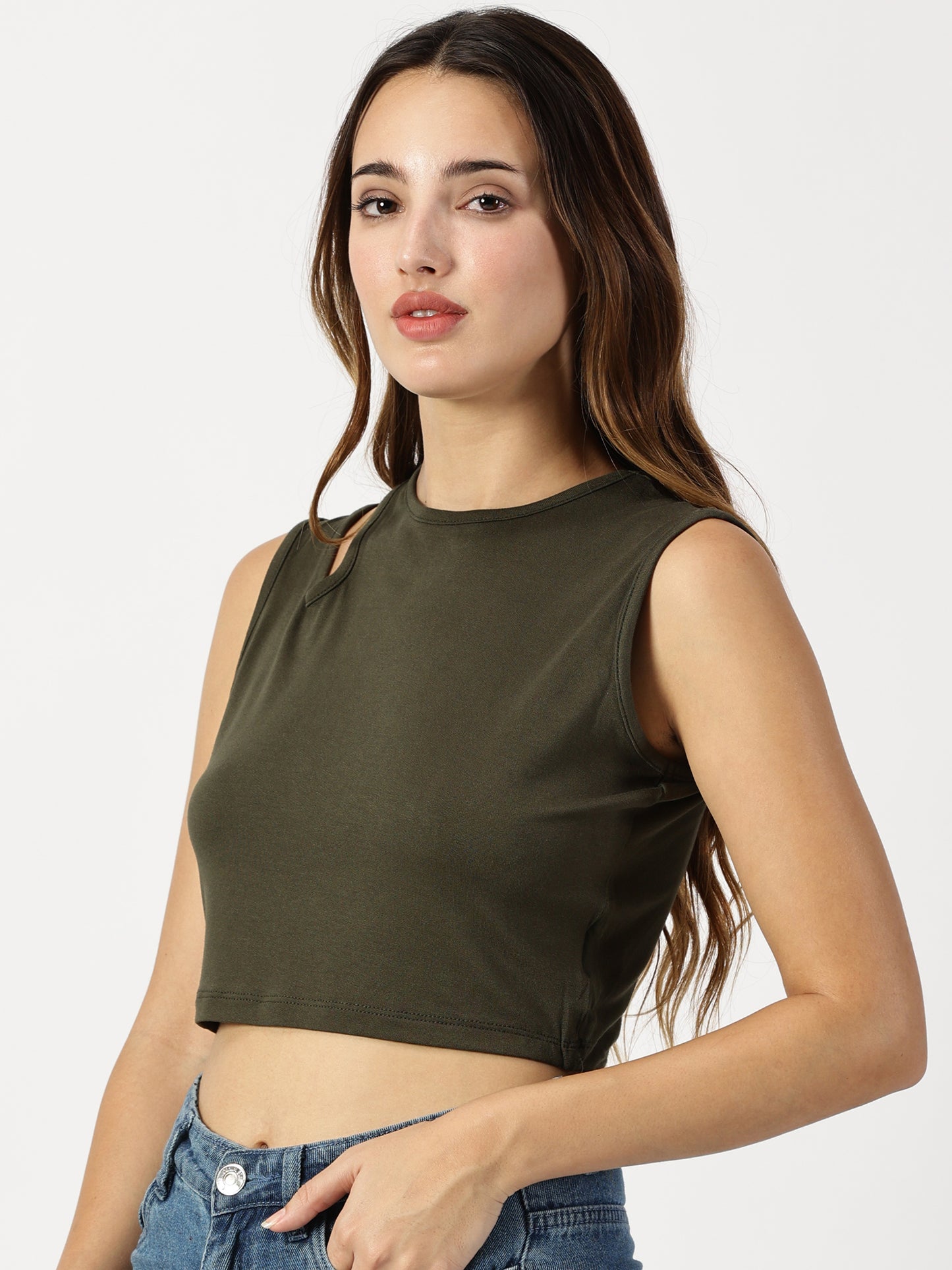 SHOULDER CUT CROP TOP