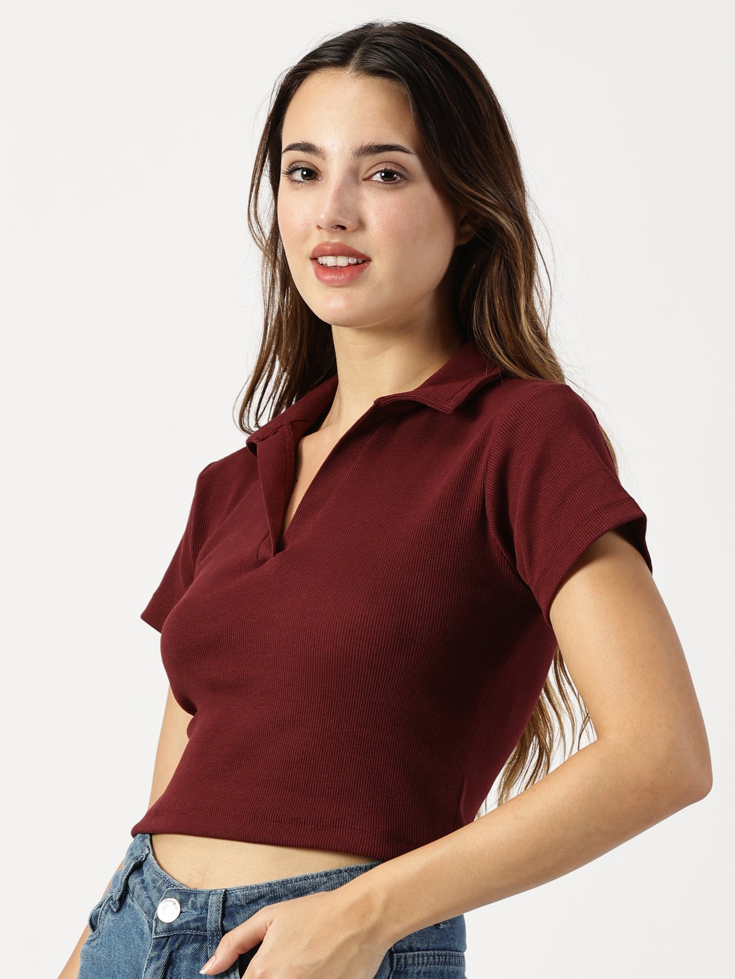 STRETCHABLE POLO CROP TOP