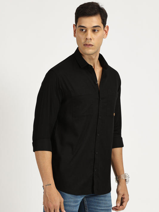 BLACK SOLID CLASSIC COLLAR FULL SLEEVE SHIRT