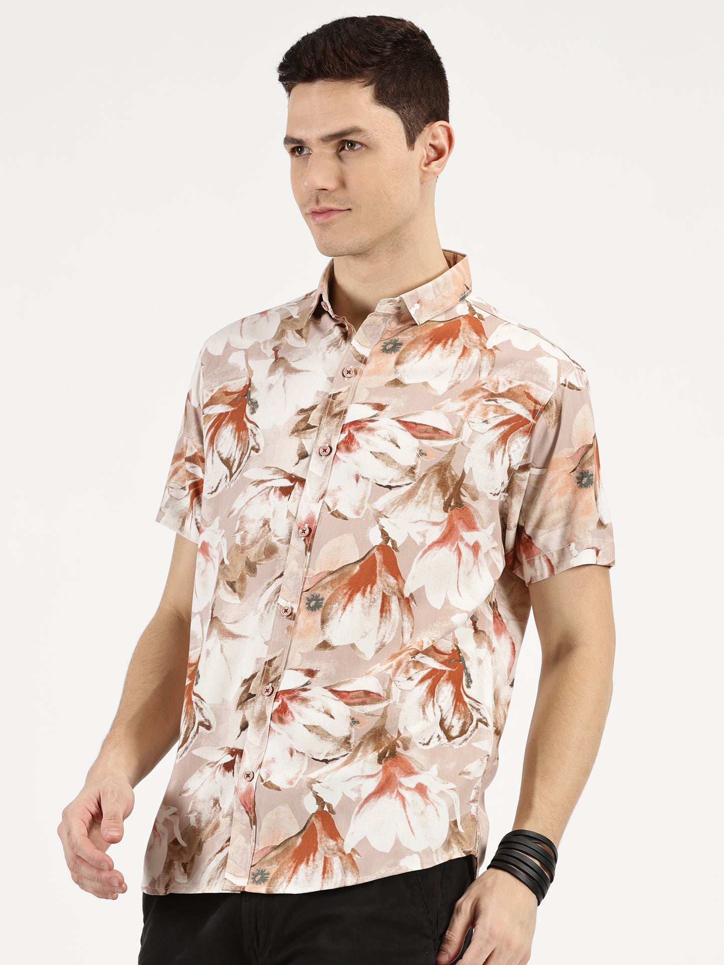 ABSTRACT FLOWER PRINTED CLASSIC COLLAR HALF SLEEVE SHIRT